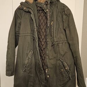 Women's Medium Maternity Green Hooded Parka Jacket